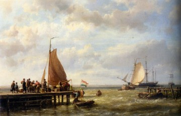 Hermanus Snr Koekkoek 海景ボートのアンカーで大型帆船を準備 Oil Paintings